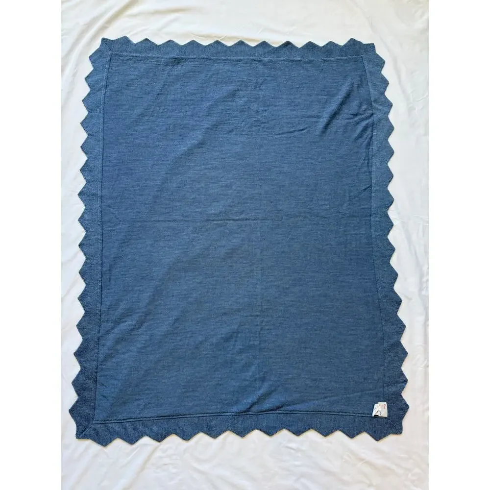 EUC Oso & Me Graham Blanket Blue Merino Wool Baby Toddler Receiving 45 x 35